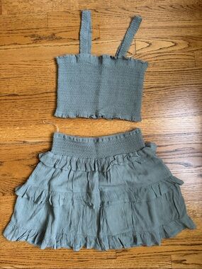 Sage Green Ruffle Two-Piece Set - Crop Top & Tiered Skirt